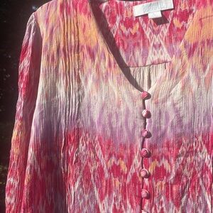 BUNULU Vibrant Pink Print Large Women's Top Pit to Pit 20” USED